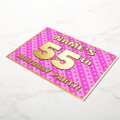55th Birthday Party —おもしろいピンクのハートとストライプ 箔招待状 (回転した状態)