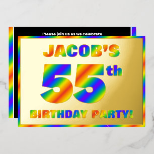 55th Birthday Party —おもしろい、レインボースペクトル「55」 箔招待状