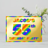 55th Birthday Party —おもしろい、レインボースペクトル「55」 箔招待状 (立ち正面)