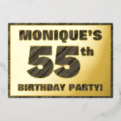 55th Birthday Party — はっきりしたWood Grainフェイク文字 箔招待状 (正面)