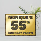 55th Birthday Party — はっきりしたWood Grainフェイク文字 箔招待状 (立ち正面)