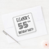 55th Birthday Party:アールデコスタイル+名前をカスタムする スクエアシール (封筒)
