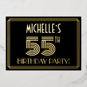 55th Birthday Party —アールデコスタイル「55」 +名前 箔招待状