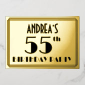 55th Birthday Party —アールデコ検索「55」 +名前 箔招待状 (正面)
