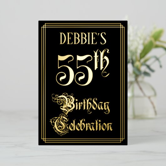 55th Birthday Party – スクリプファンシートと名前をカスタムする 箔招待状 (立ち正面)