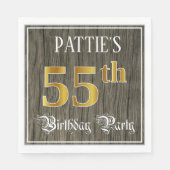 55th Birthday Party — フェイク金ゴールド&ウッドフェイク・ルックス スタンダードランチョンナプキン (正面)