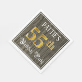 55th Birthday Party — フェイク金ゴールド&ウッドフェイク・ルックス スタンダードランチョンナプキン (角)