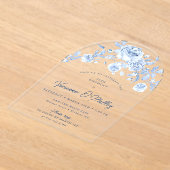 55th Birthday Party Dusty Blue Rose Floral Arch アクリル招待状 (レイダウン)