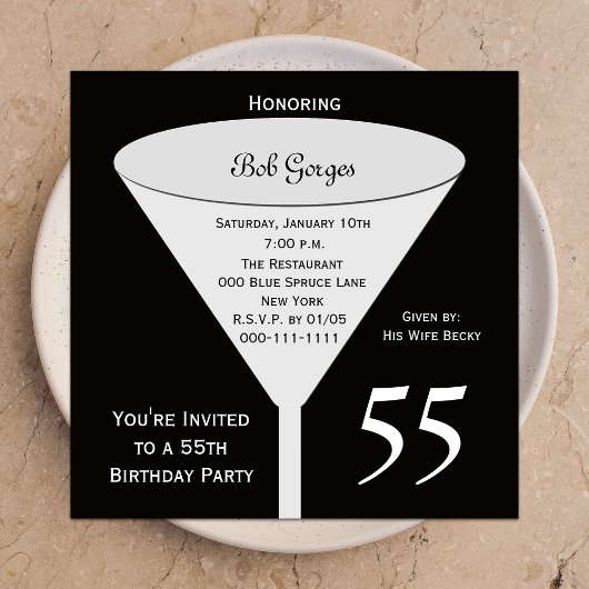 55th Birthday Party Invitation 55 in Black 招待状