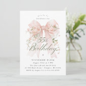 55th Birthday Party Pink Coquette Bow Rose Floral 招待状 (スタンド正面)