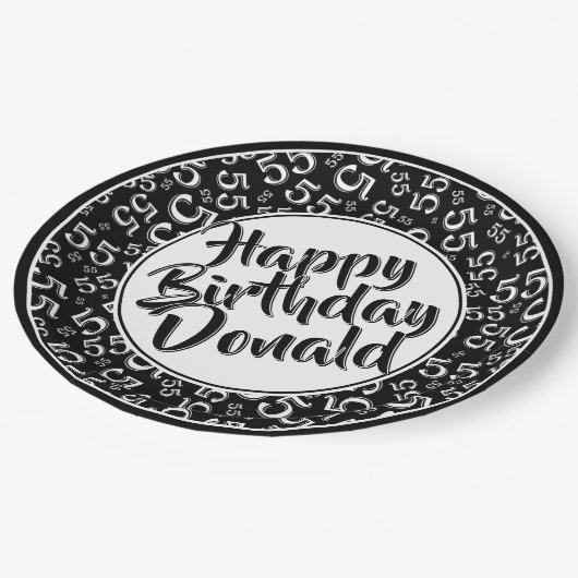 55th Black/White Random Number Pattern ペーパープレート (アングル)