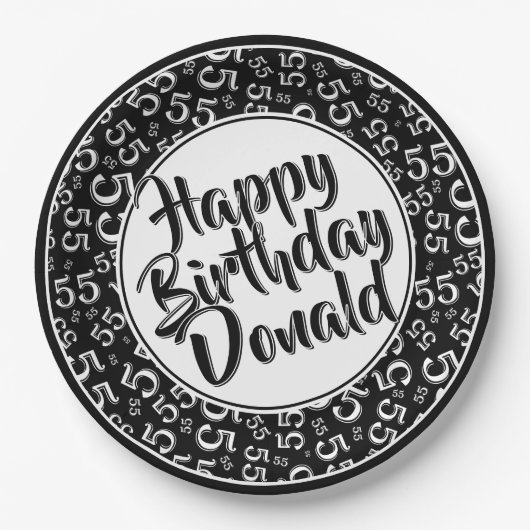55th Black/White Random Number Pattern ペーパープレート (正面)