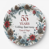 55th Emerald Wedding Anniversary Elegant Winter ペーパープレート (正面)