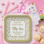 55th Party Random Number Pattern Gold/White ペーパープレート (パーティー)