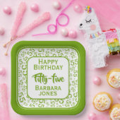 55th Party Random Number Pattern Green/White ペーパープレート (パーティー)