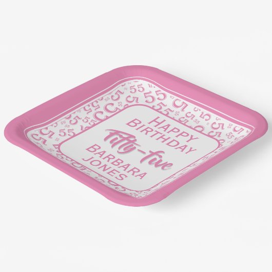 55th Party Random Number Pattern Pink/White ペーパープレート (傾斜あり)