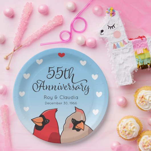 55th Wedding Anniversary, Cardinal Pair ペーパープレート (パーティー)