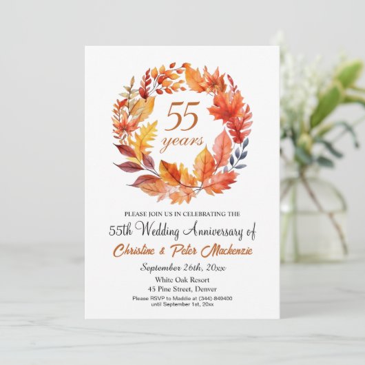 55th Wedding Anniversary Fall Floral Garland 招待状 (スタンド正面)
