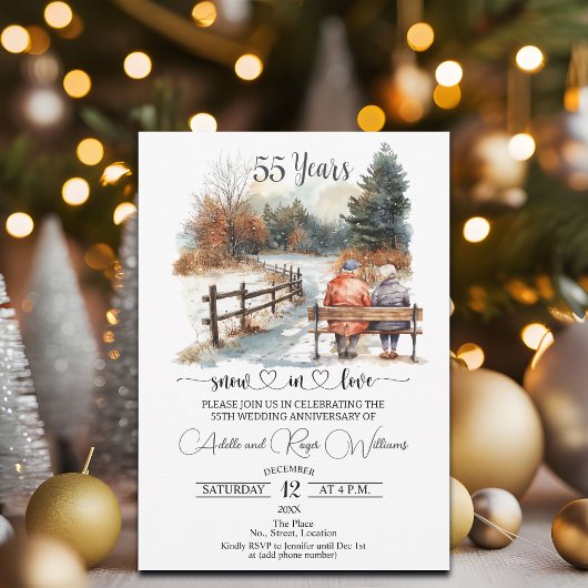 55th Wedding Anniversary Winter Landscape Romantic 招待状