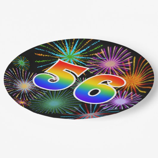 56イベント-おもしろいカラフル、はっきりした、虹56 ペーパープレート (アングル)