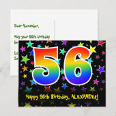 56歳の誕生日おめでとう：楽しいスター柄、虹56、名前 ポストカード (正面/裏面)