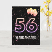 56歳の誕生日バルーンとコンフェティ カード (黄色い花)