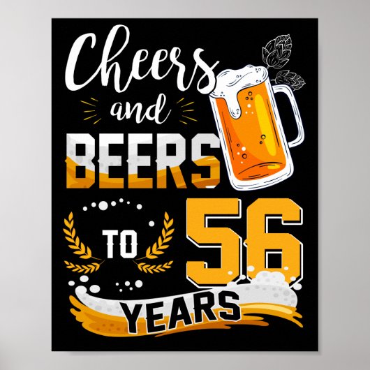 56歳の誕生日パーティー応援とビール56歳 ポスター (正面)