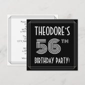 56歳の誕生日パーティー：カスタムネーム付きのアールデコスタイル 招待状 (正面/裏面)