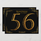 56歳の誕生日パーティー,ギャツビースタイル,ブラック金ゴールドグリッター 招待状 (正面/裏面)
