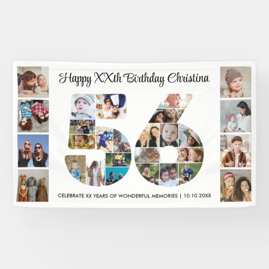 56歳の誕生日パーティー ナンバー56フォトコラージュ 横断幕 (横)