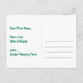 56歳の誕生日:ピンクのストライプとハート、虹色の56 ポストカード (裏面)