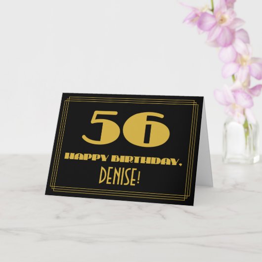 56歳の誕生日:名前 + アートデコ風の「56」 カード (蘭)