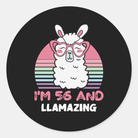 56歳Bday Llamazing 56誕生日Llama ラウンドシール (正面)