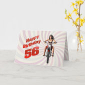 56番目の誕生日カードとバイクの女の子 カード (黄色い花)
