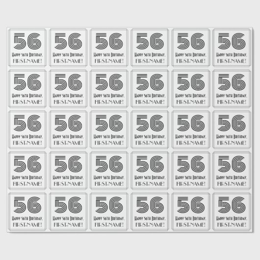56番目の誕生日:インスパイアアールデコスタイル「56」 +名前 ラッピングペーパー (フラット)