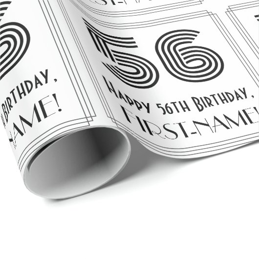 56番目の誕生日:インスパイアアールデコスタイル「56」 +名前 ラッピングペーパー (ロールコーナー)