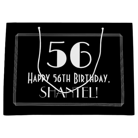 56番目の誕生日:インスパイアアールデコスタイル「56」、名前 ラージペーパーバッグ (正面)