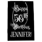 56番目の誕生日: ファンシー、スクリプエレガントト+名前をカスタムする ミディアムペーパーバッグ (正面)