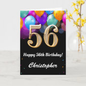 56誕生日の黒と金ゴールドの吹きカラフル出し カード (黄色い花)