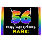 56誕生日カラフル:レインボー# 56,名前をカスタムする ラージペーパーバッグ (裏面)