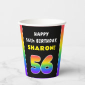 56誕生日カラフル：レインボー# 56,名前をカスタムする 紙コップ (正面)