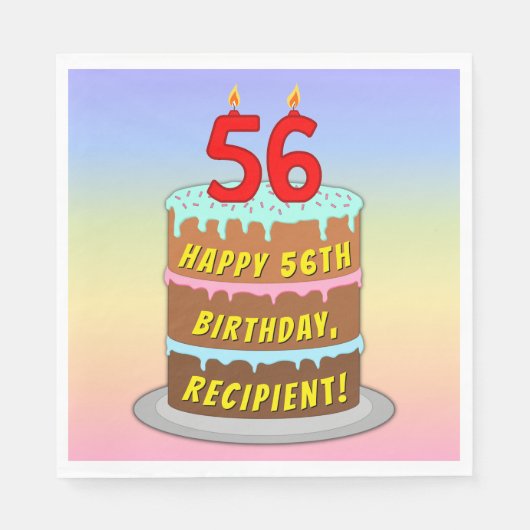 56誕生日:おもしろいケーキとキャンドル+名前をカスタムする スタンダードランチョンナプキン (正面)