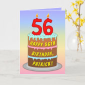 56誕生日—おもしろいケーキ&キャンドル、名前をカスタムする付き カード (黄色い花)