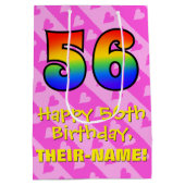 56誕生日:おもしろいピンクハートストライプ、レインボー56 ミディアムペーパーバッグ (裏面)