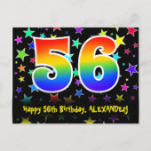 56誕生日:おもしろい星パターン,虹56,名前 ポストカード (正面)