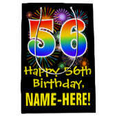 56誕生日:おもしろい花火パターン+虹56 ミディアムペーパーバッグ (正面)