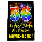 56誕生日:おもしろい花火パターン+虹56 ミディアムペーパーバッグ (裏面)