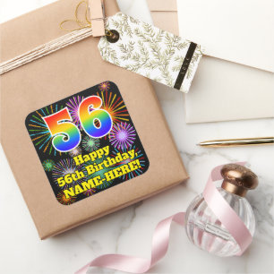 56誕生日:おもしろい花火ルック、虹# 56 スクエアシール