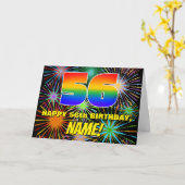 56誕生日:おもしろい、お祝カラフルい花火 カード (黄色い花)
