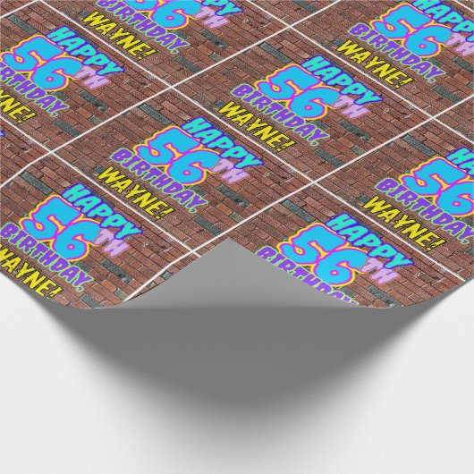 56誕生日:おもしろい、アーバングラフィティインスパイアルック ラッピングペーパー (角)